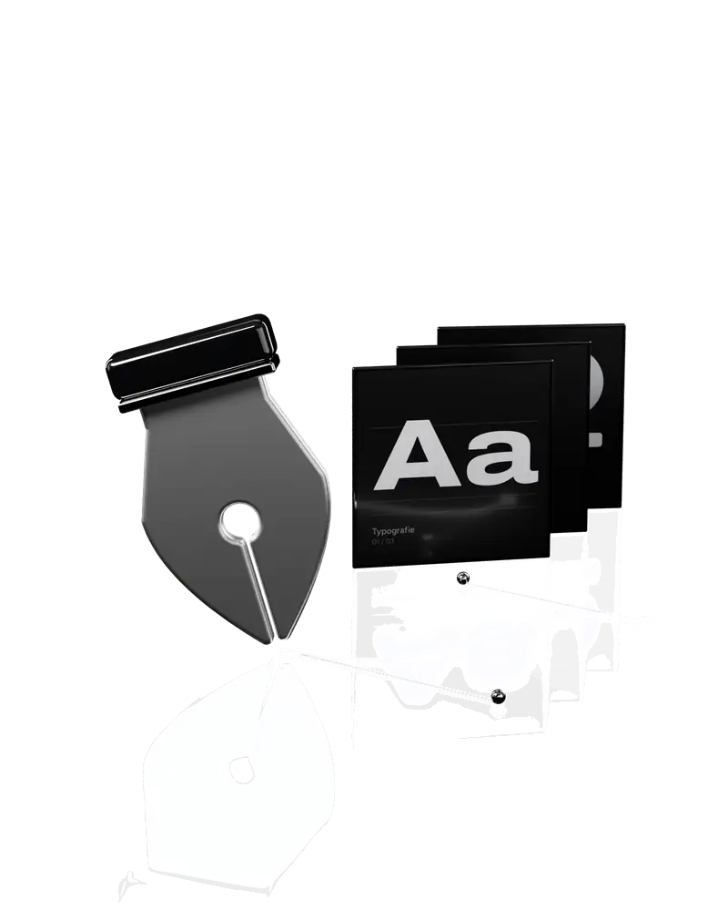 Zeichenfeder aus Aluminium zieht eine leuchtende Kurve mit Ankerpunkten, dahinter ein Stapel gestalteter Karussell-Karten (Symbolbild für Content und Grafikdesign)