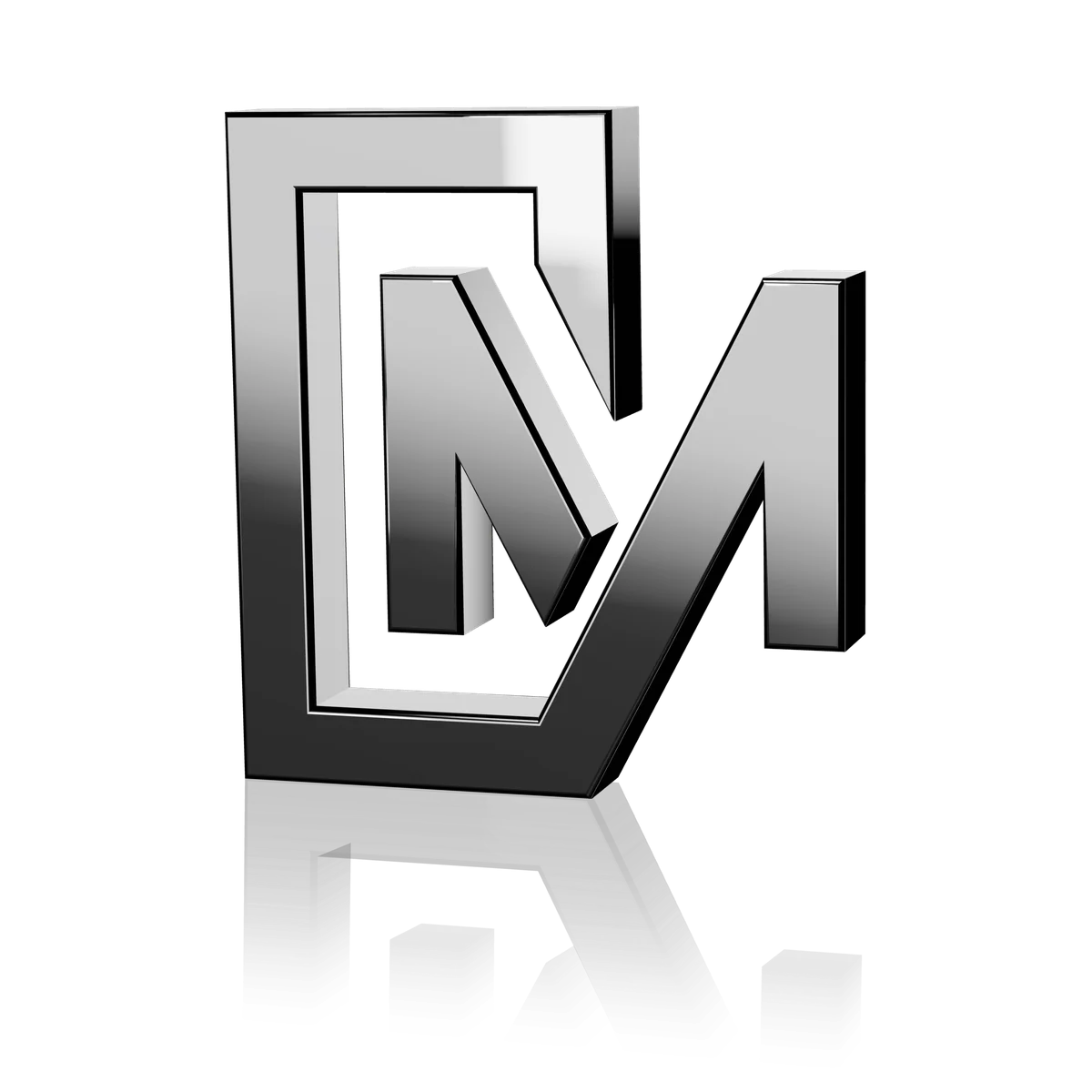Das CM-Monogramm von ConstantMedia als Chrom-Objekt im Studiolicht