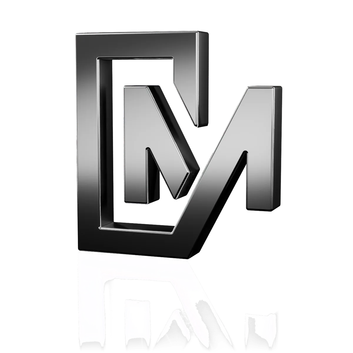Das CM-Monogramm von ConstantMedia aus gebürstetem Silber im Studiolicht